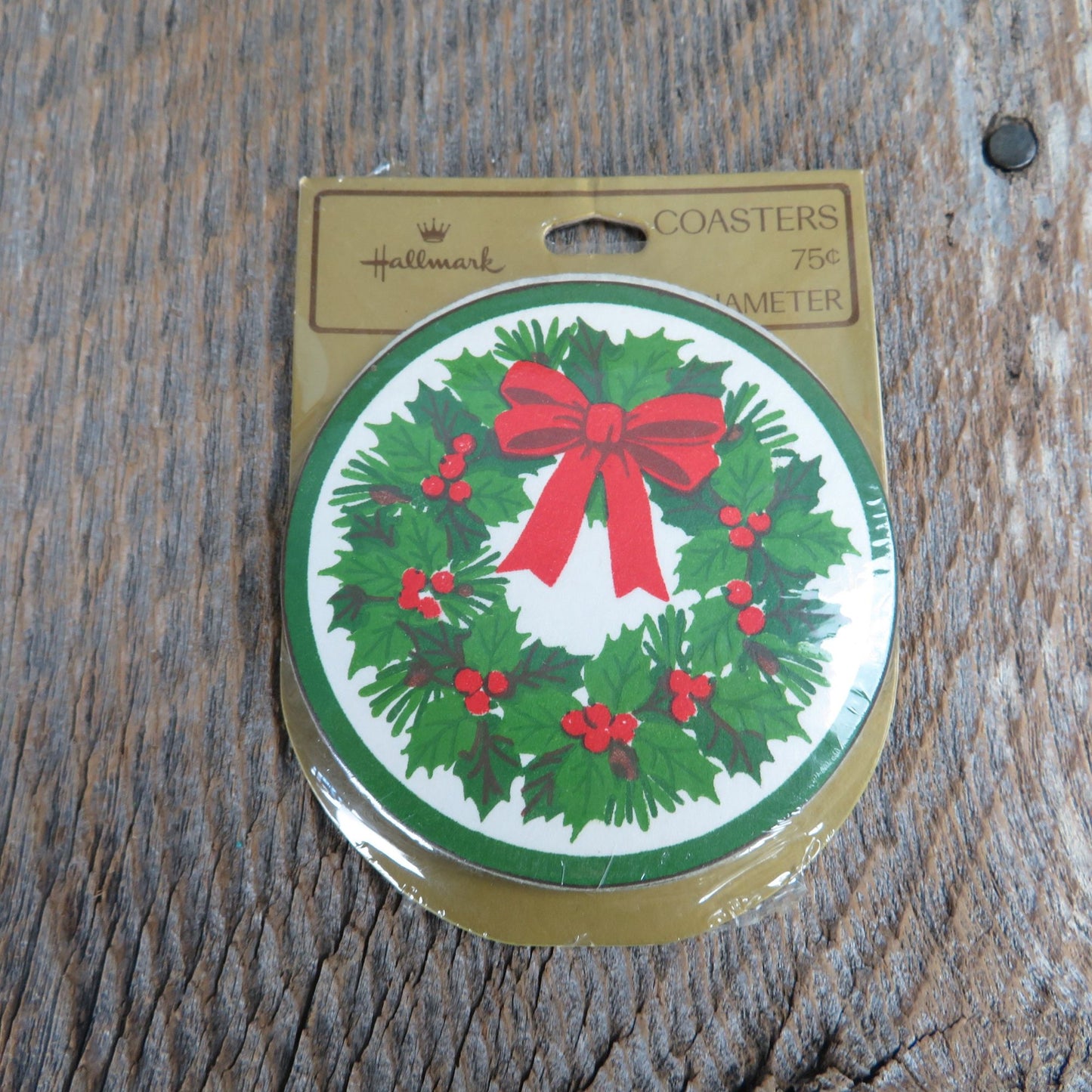Vintage Hallmark Drink Coasters Christmas Green Wreath Paper Coaster Holiday Entertaining