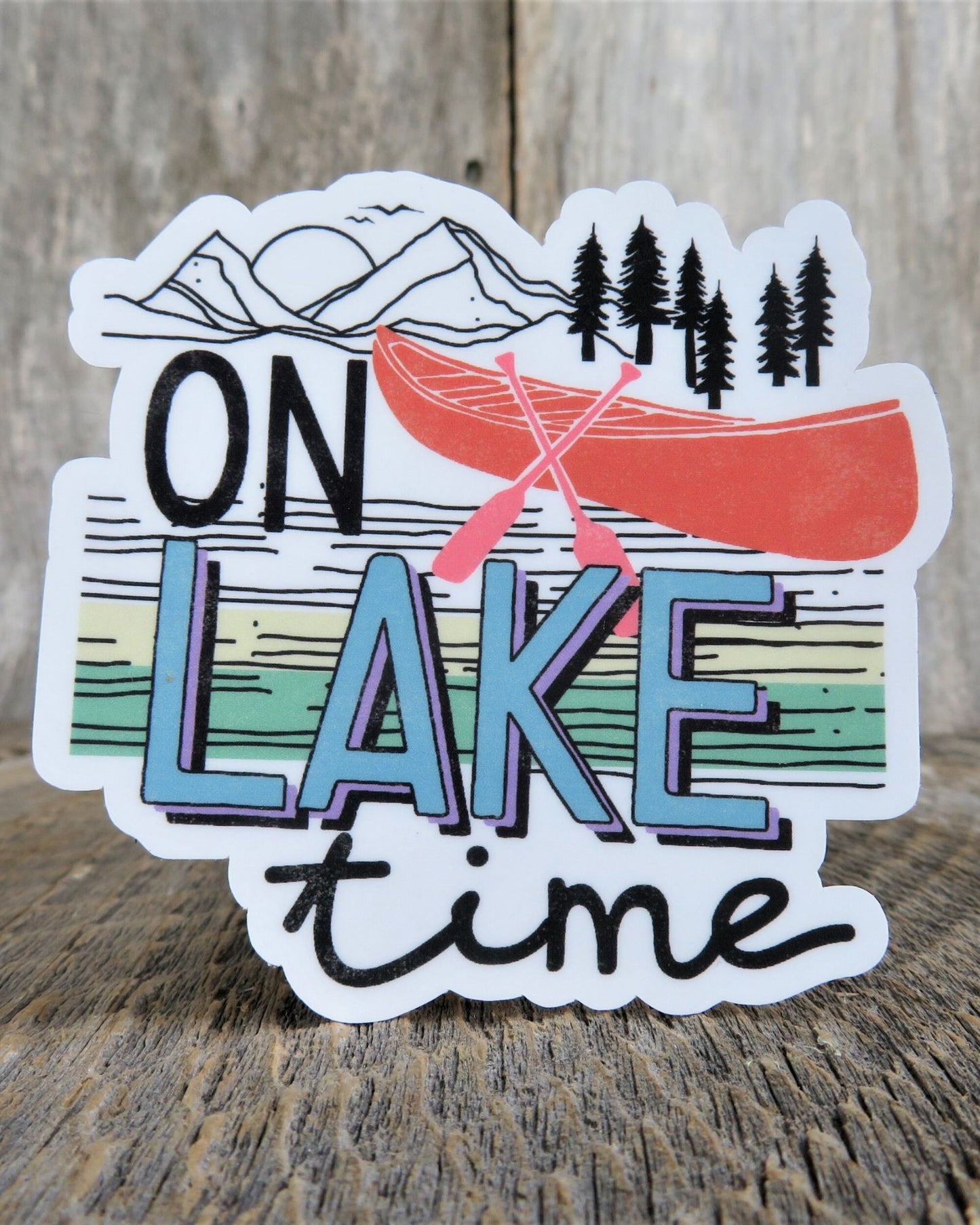 On Lake Time Sticker Waterproof Lake Lover Boating Sticker Canoe Camping Outdoors Retro Colors