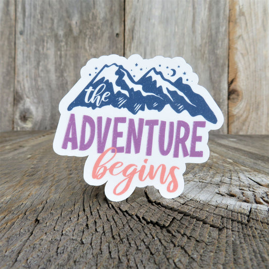 The Adventure Begins Sticker Outdoor Lover Mountain Hiking Color Waterproof Travel Souvenir Water Bottle Laptop