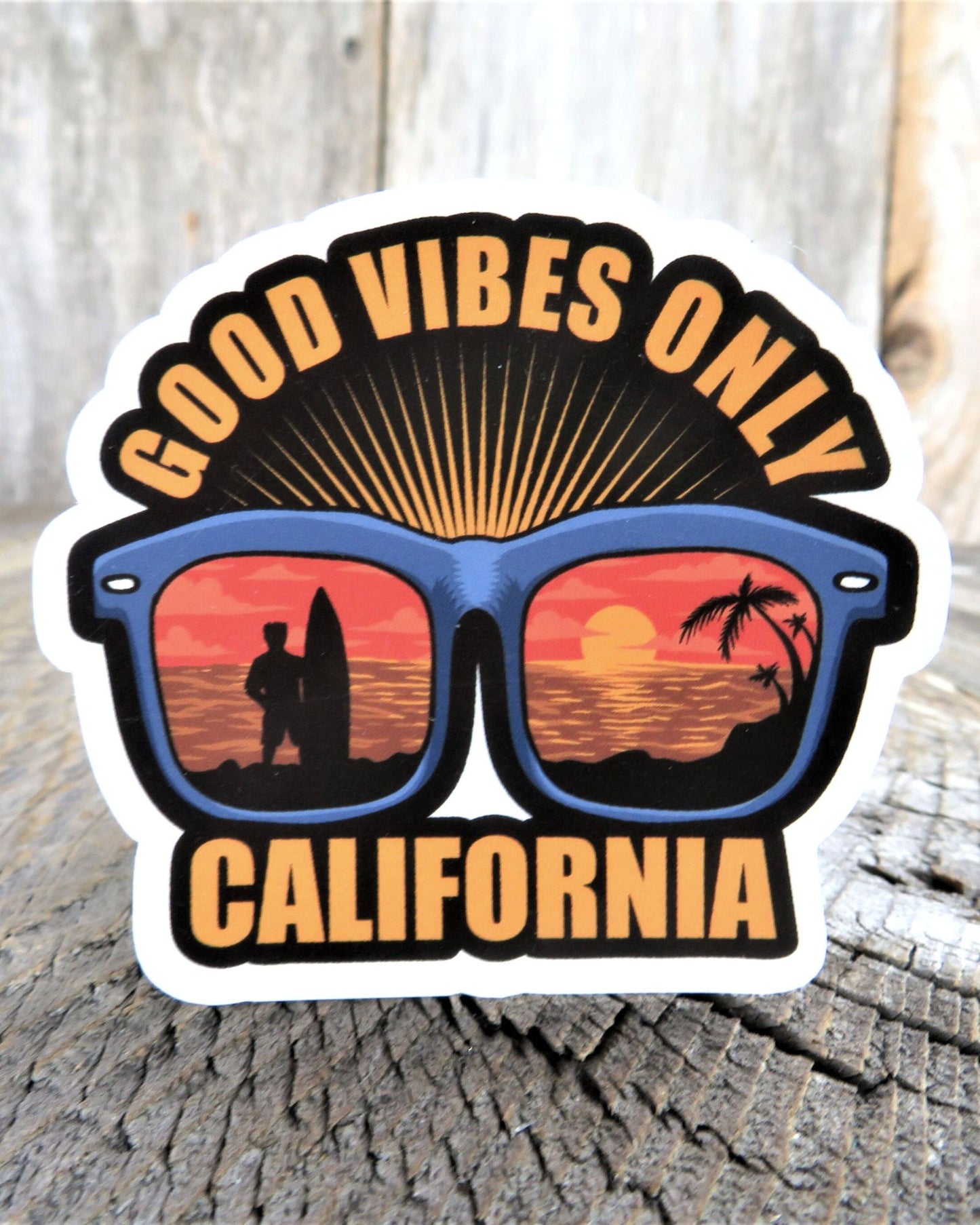 California Sunglasses Sunset Sticker Good Vibes Only Summer Surfers Palm Trees Waterproof Travel Souvenir Water Bottle Laptop
