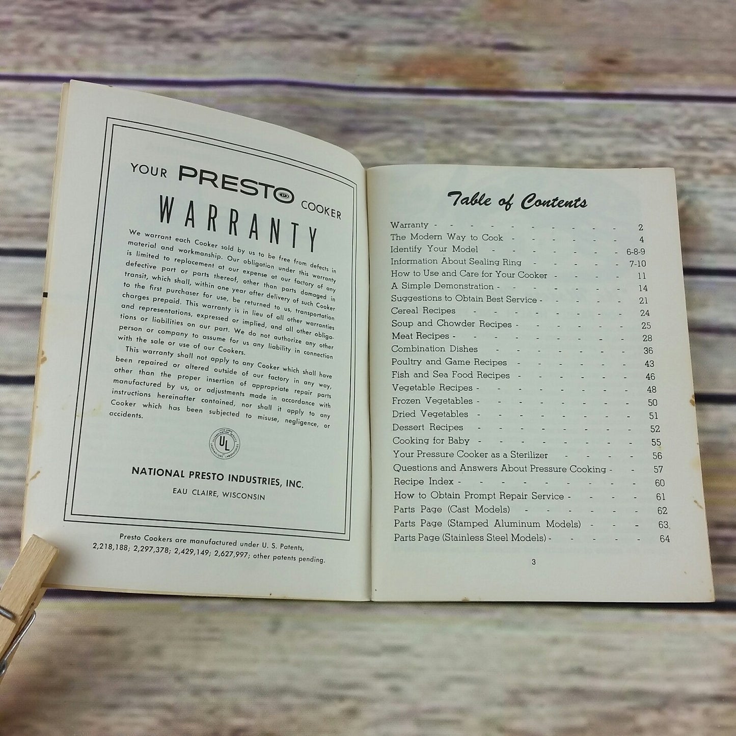 Vintage Cookbook Presto Pressure Cooker Instructions Cooking Time Tables 1961 Recipes Manual Booklet - At Grandma's Table