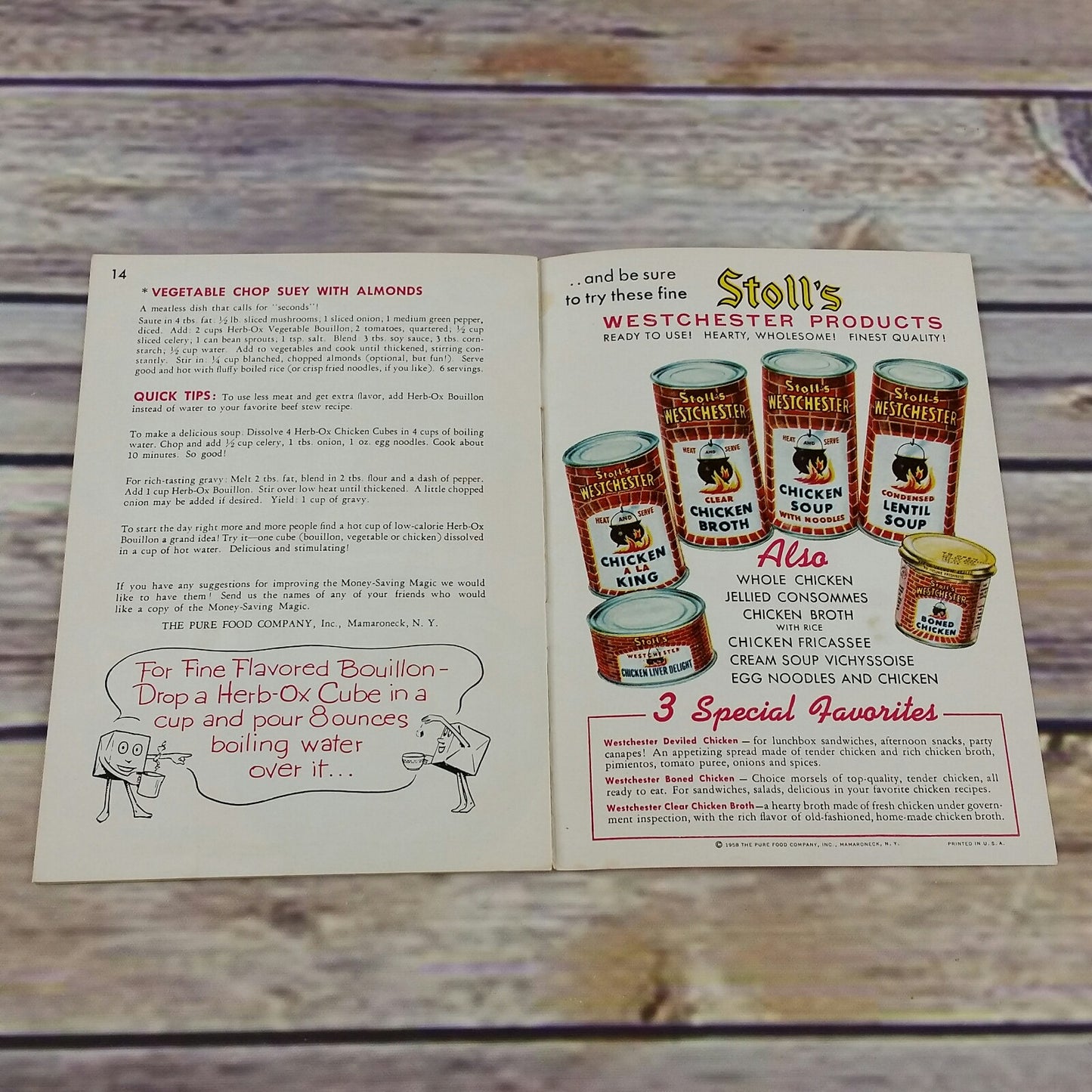 Vintage Cookbook Herb Ox Bouillon Money Saving Magic 1958 Booklet Promo Recipes Menus - At Grandma's Table