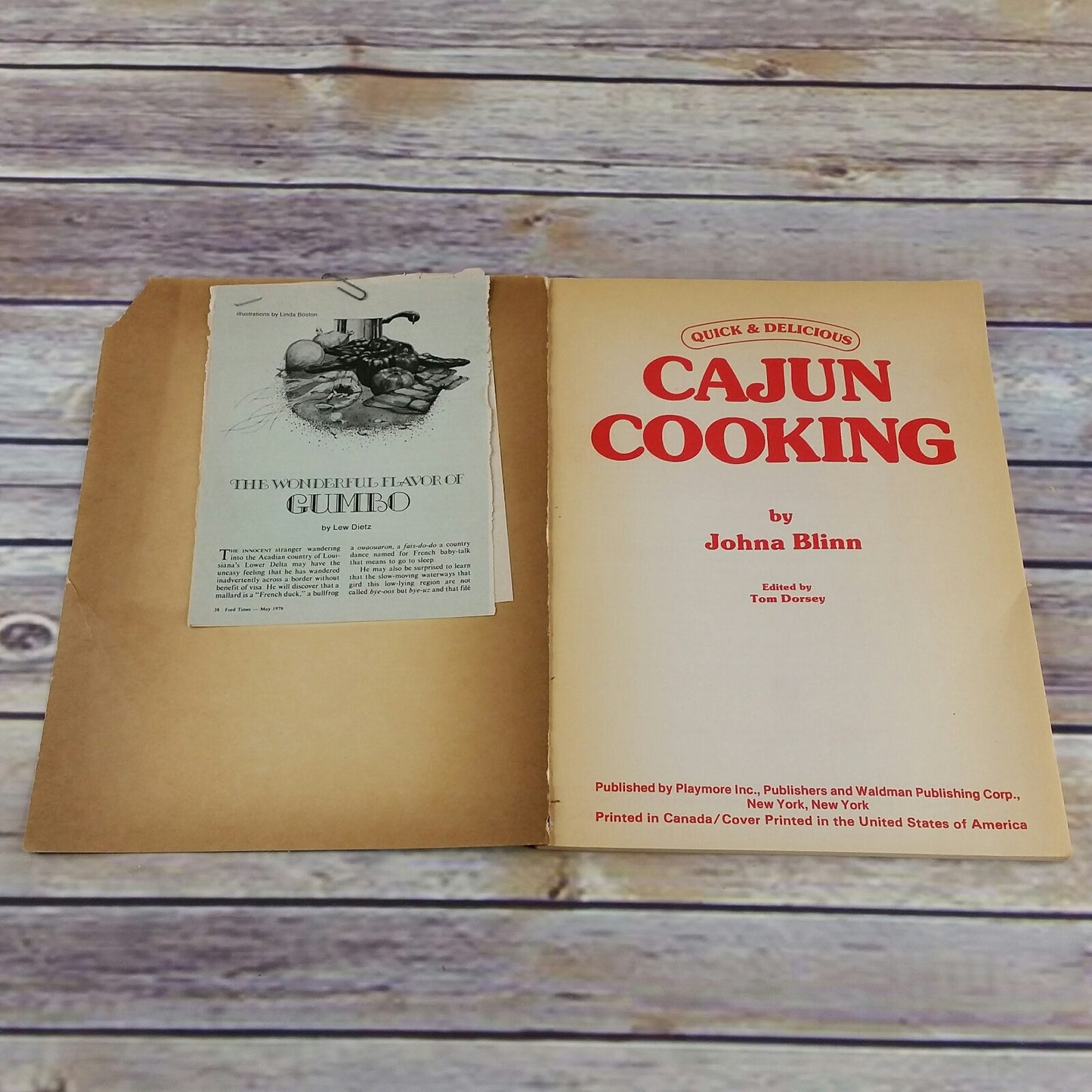 Vintage Cookbook Cajun Cooking Recipes Johna Blinn 1989 Paperback Book Quick and Delicious - At Grandma's Table