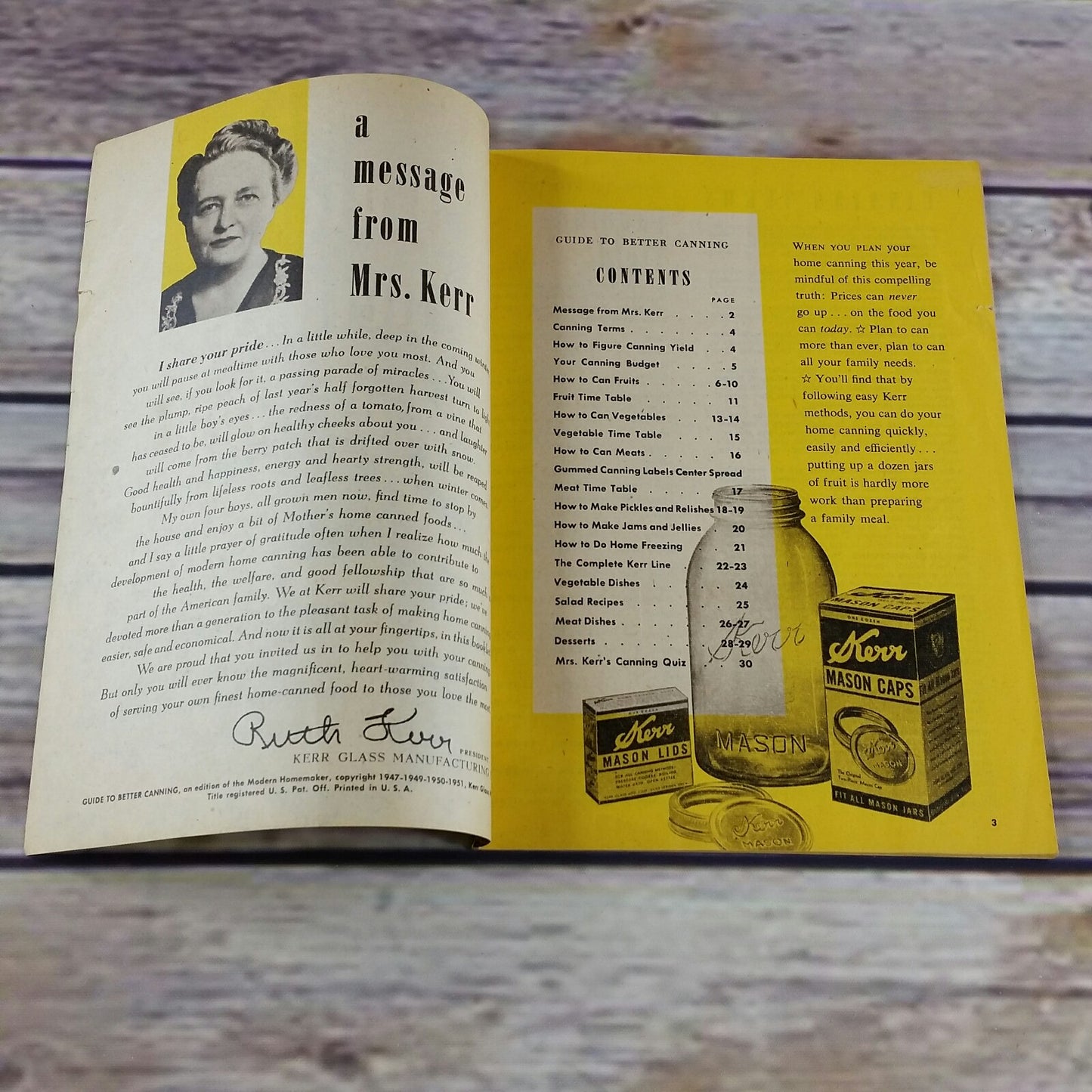 Vintage Kerr Home Canning Cookbook Guide to Better Canning Instructions Recipes 1951 Paperback Booklet - At Grandma's Table