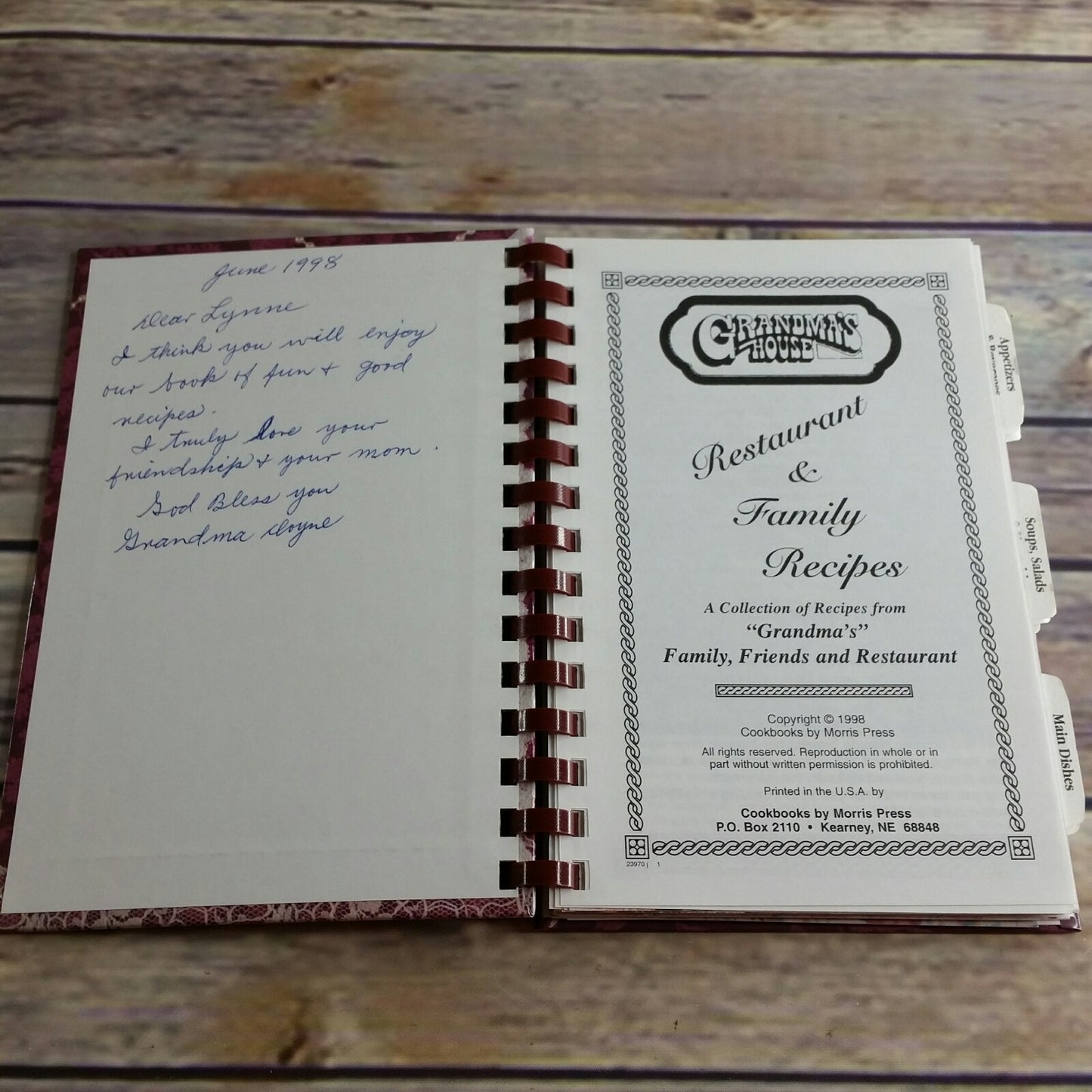 Vintage California Cookbook Yreka Grandma's House Restaurant Family Recipes 1998 Spiral Bound Hardcover