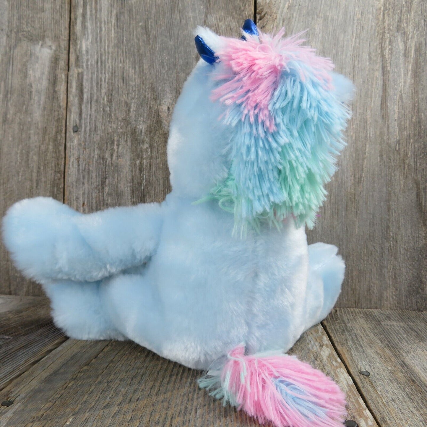 Blue Unicorn Plush Sun Point Co Green Pink Mane Rainbow Bow Sateen Feet