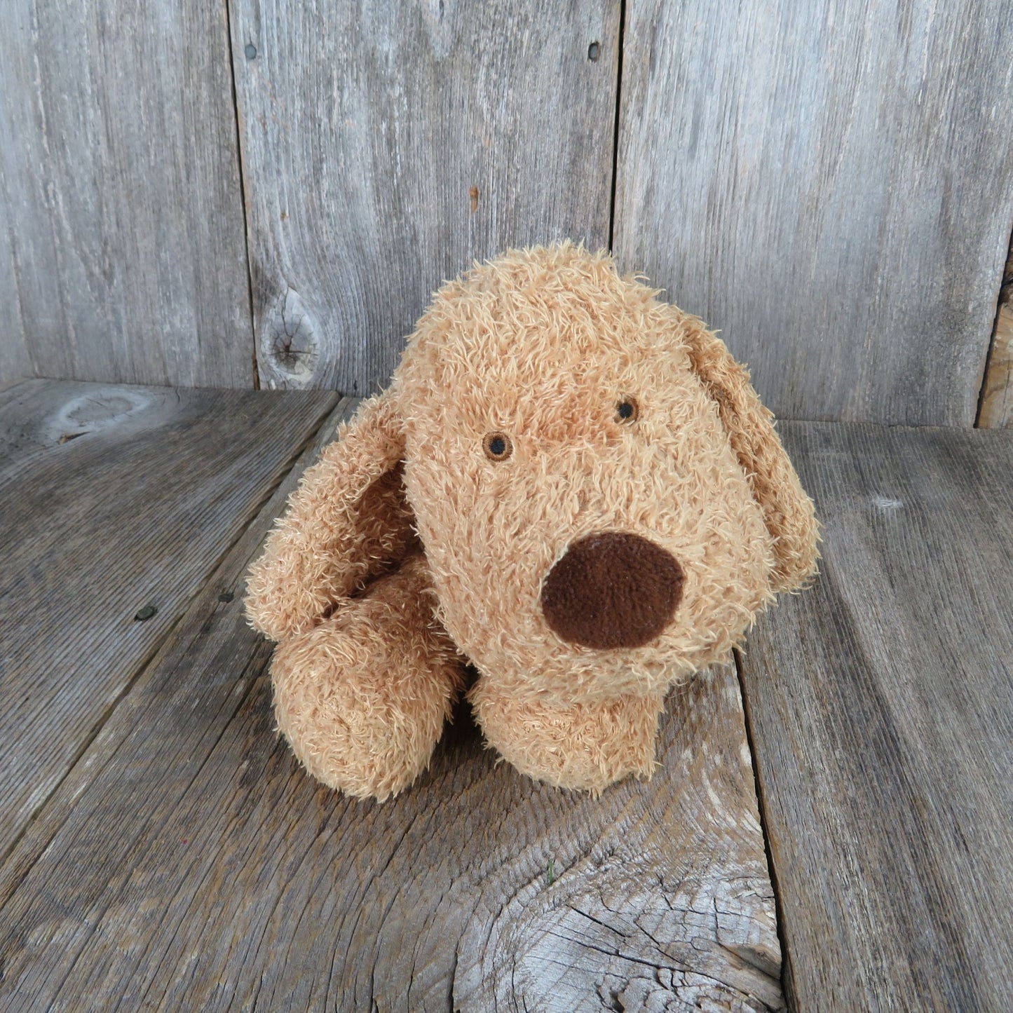 Floppy Eared Puppy Dog Plush Brown Shaggy Red Collar Stuffed Animal Marks and Spencer 1995 Weighted Laying