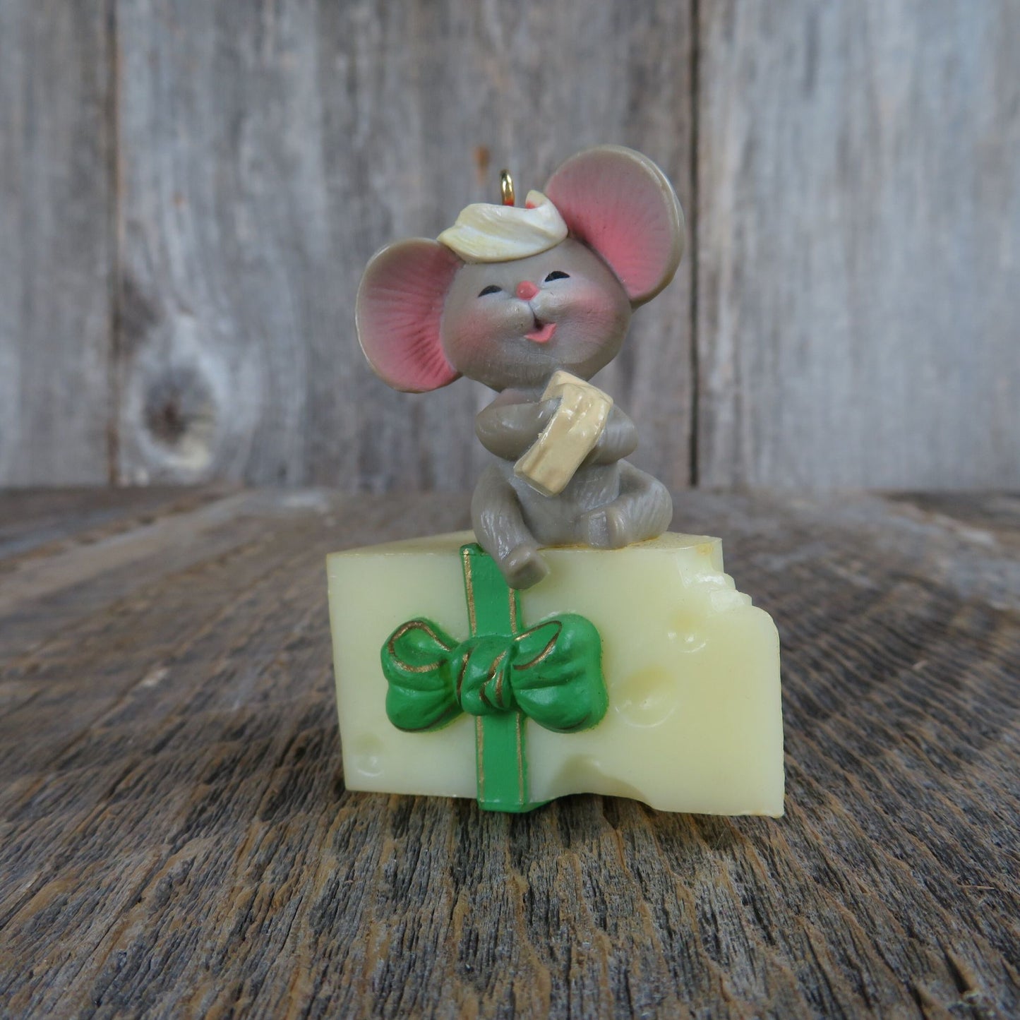 Vintage Mouse on Cheese Ornament Hallmark Santa Snack Mice 1983 Swiss