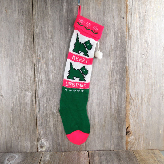 Vintage Schnauzer Scottish Terrier Dog Stocking Merry Christmas Scottie Red Green Knitted Blue Red st360