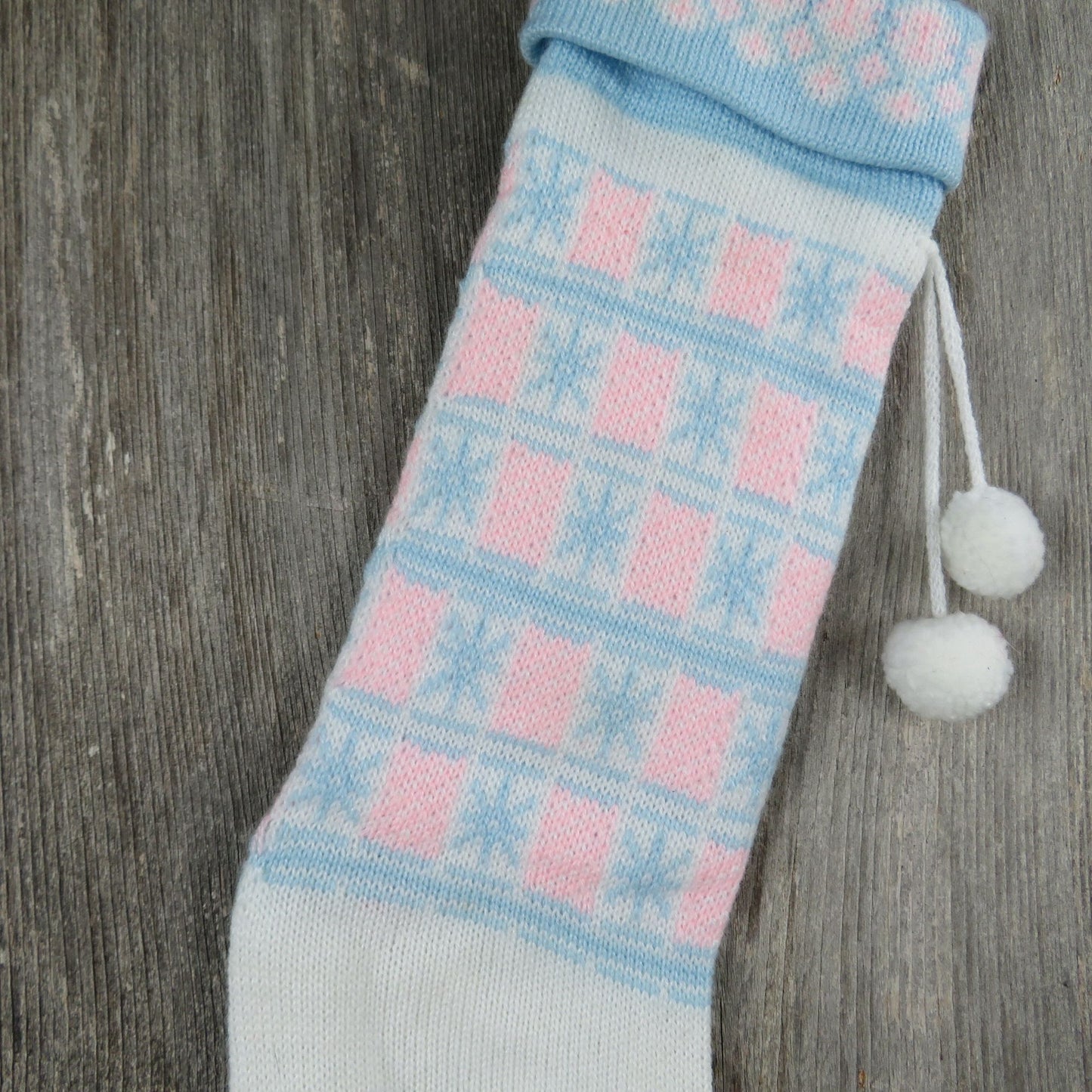 Vintage Baby Stocking Knit Pink and Blue Pocket Knitted First Christmas St354