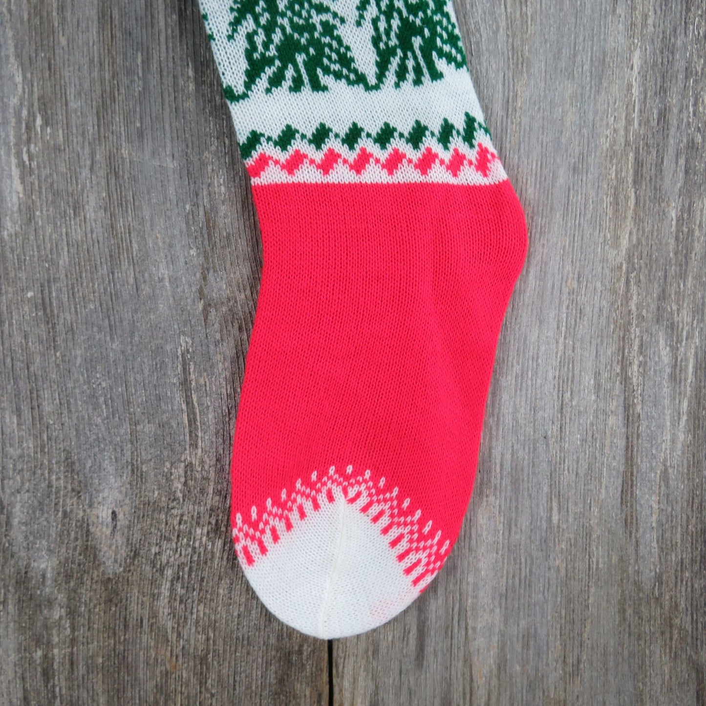 Vintage Knit Christmas Tree Stocking Christmas Sweater Knitted Red Green White Pom Pom  St362