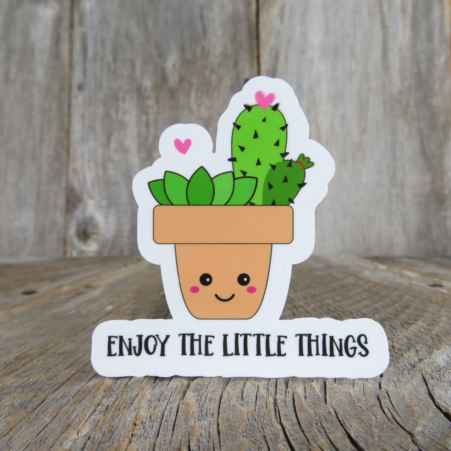 Enjoy the Little Things Sticker Full Color Kawaii Cactus In Pot Waterproof Positive Saying Plant lovers Water Bottle