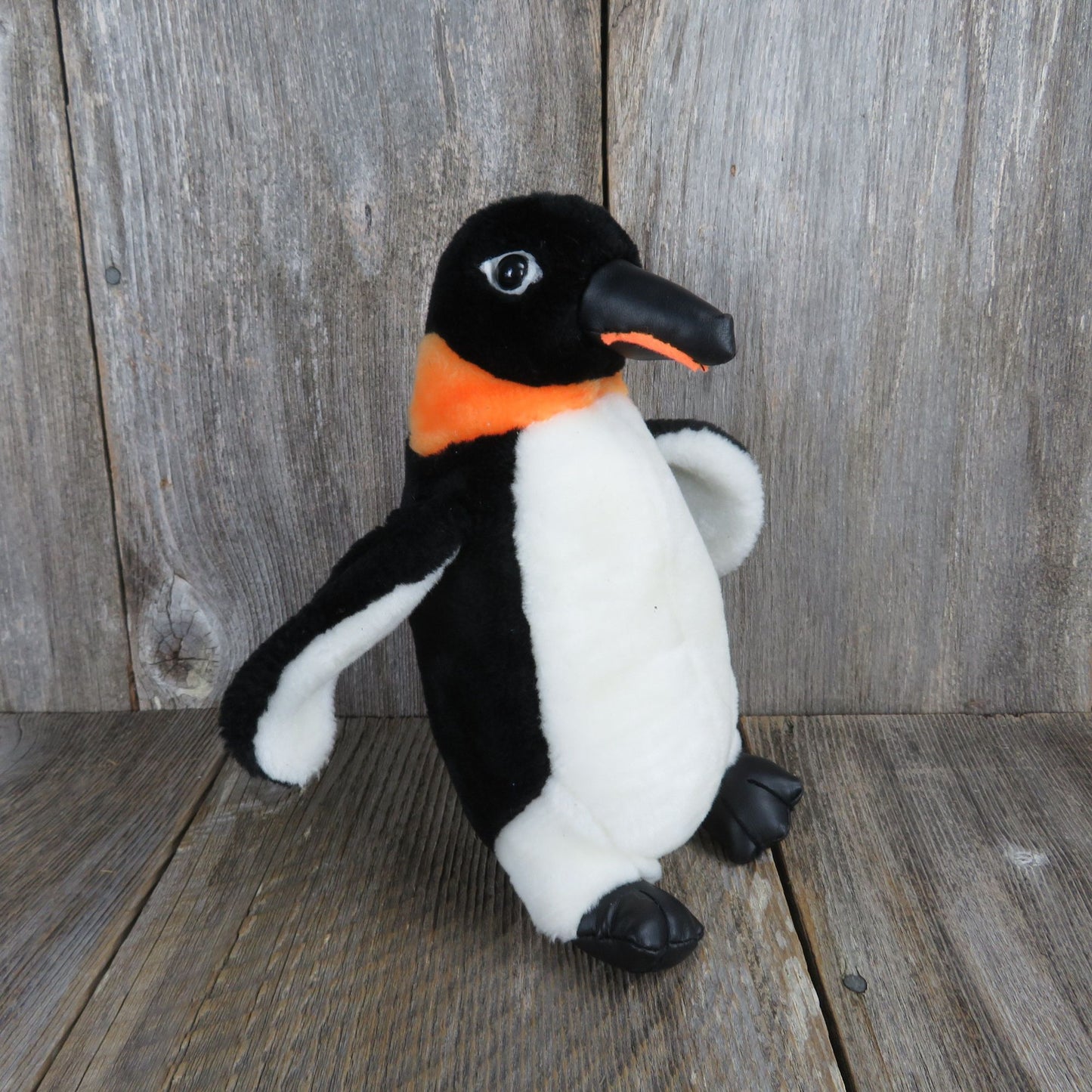 Penguin Plush Black White Vinyl Beak Orange Bird Stuffed Animal Souvenir Vintage