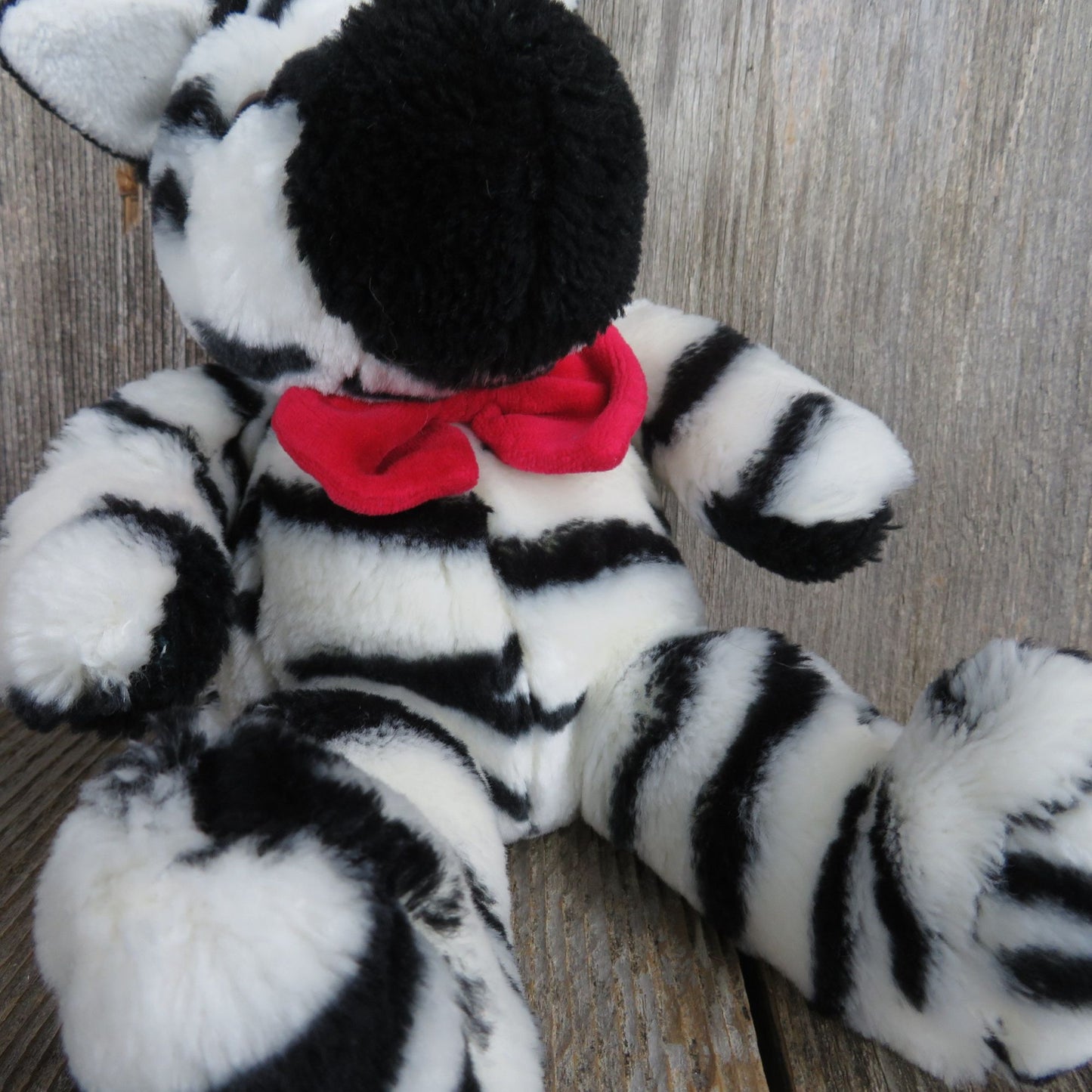 Vintage Zebra with Red Bowtie Plush Sitting PBC International Stuffed Animal Black and White