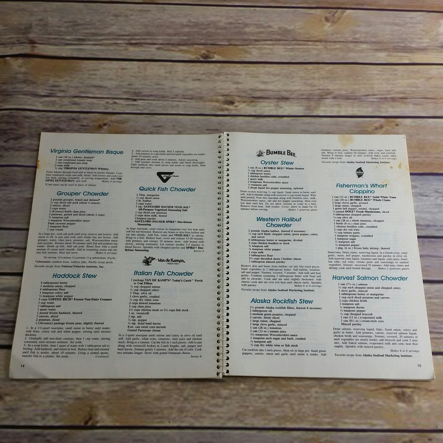 Vintage Seafood Cookbook Fish and Seafood Recipes Favorite Brand Name Recipes Consumer Guide Spiral Paperback 1984