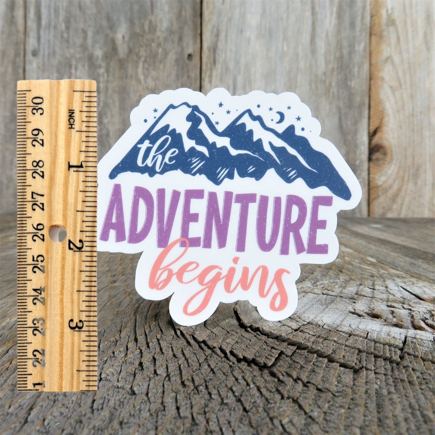 The Adventure Begins Sticker Outdoor Lover Mountain Hiking Color Waterproof Travel Souvenir Water Bottle Laptop