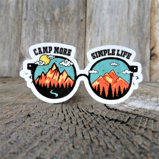 Camp More Simple Life Sticker Glasses Shaped Full Color Waterproof Mountains Outdoors Tent Camping Water Bottle Sticker