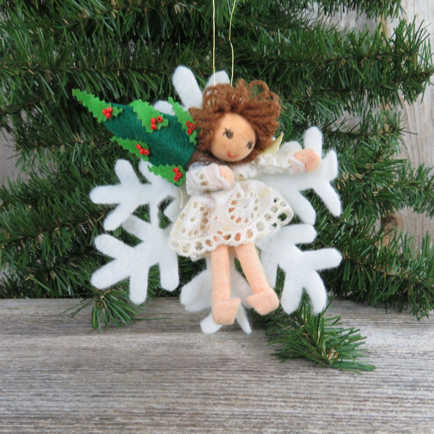 Fabric Christmas Angel Fairy Ornament Felt Snowflake Doll Lace Tree
