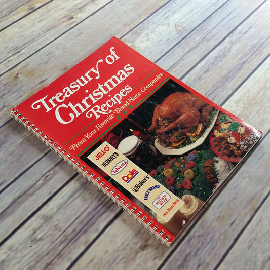 Vintage Cookbook Christmas Treasury of Recipes 1989 Favorite Brand Name Companies Spiral Bound Paperback Jello Velveeta Dole Bakers Eagle