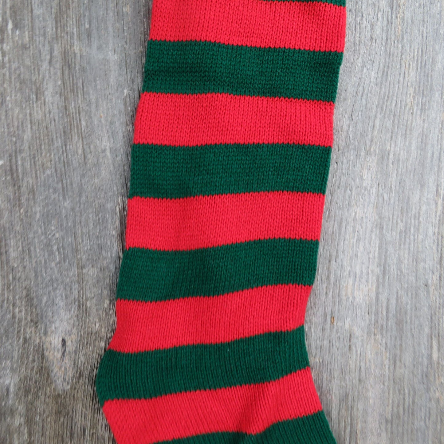 Vintage Knit Striped Christmas Stocking Red Green Stripes Knitted 1980s