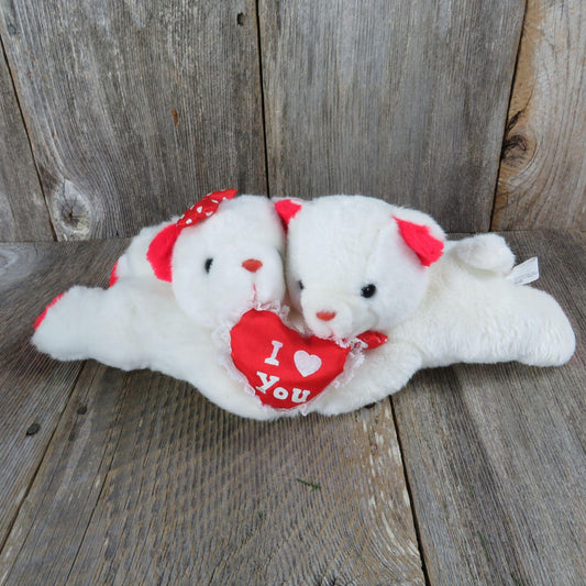 Vintage White Hugging Bears Plush I Love You Heart Red Flocked Nose Oriental Trading Company Stuffed Animal Valentines