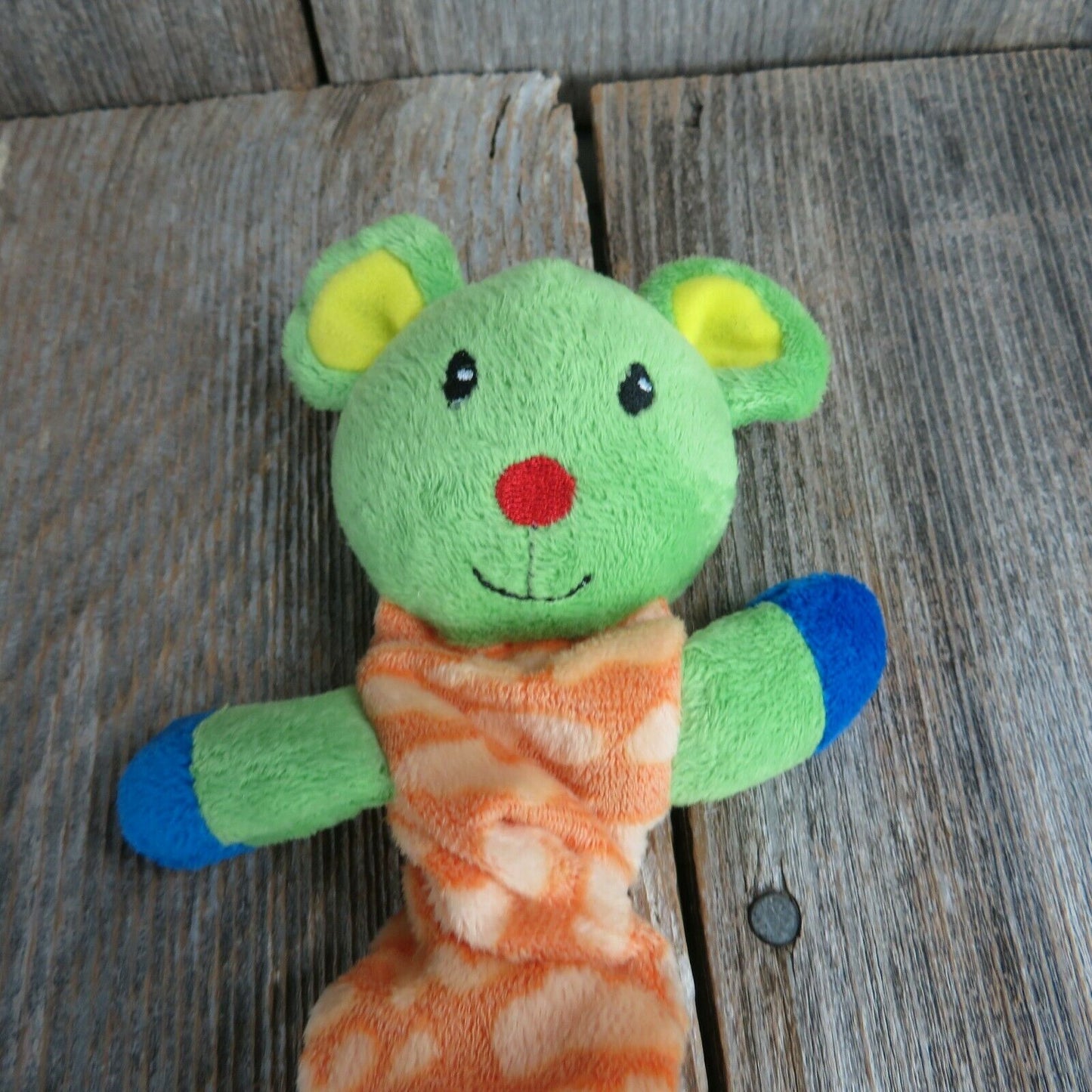 Green Mouse Stretchy Baby Plush Blue Orange Stuffed Animal