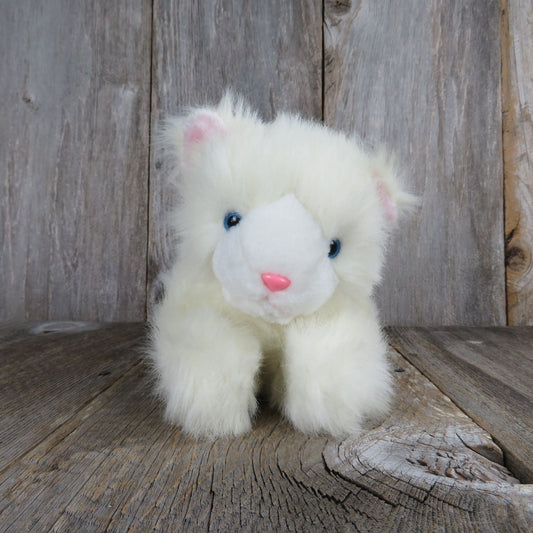 White Cat Plush Persian Kitty Pink Nose Blue Eyes Stuffed Animal Fuzzy