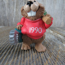 Load image into Gallery viewer, Vintage Beaver Happy Woodcutter Ornament Chainsaw Bottle Brush Tree Hallmark 1990