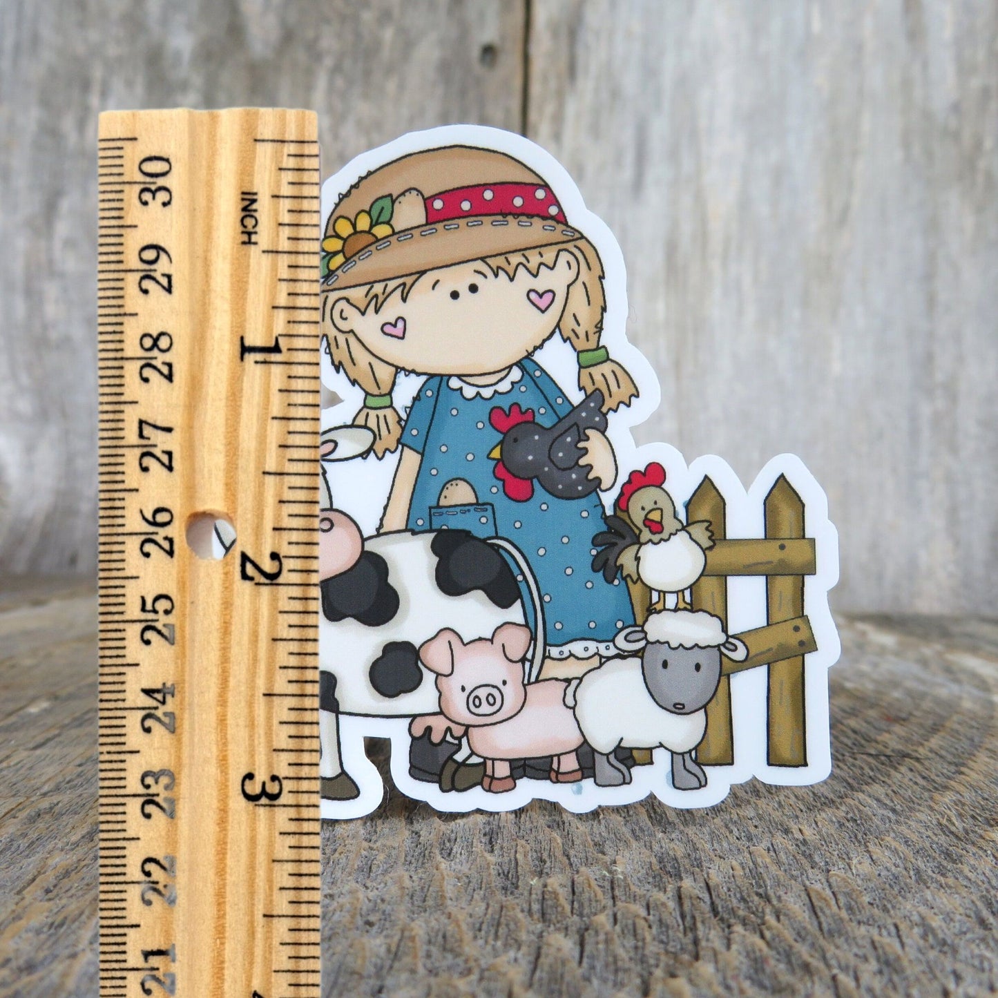 Farmer Girl Sticker Waterproof Urban Farming Country Style Chicken Cows Full Color Blonde Pig