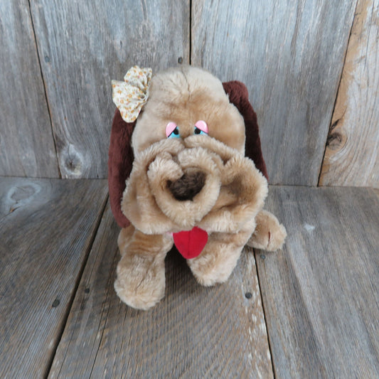 Vintage Brown Dog Plush Big Pink Mouth Plastic Pink and Blue Eyes Kaybee Toys Red Tongue Korea Kay Bee Stuffed Animal