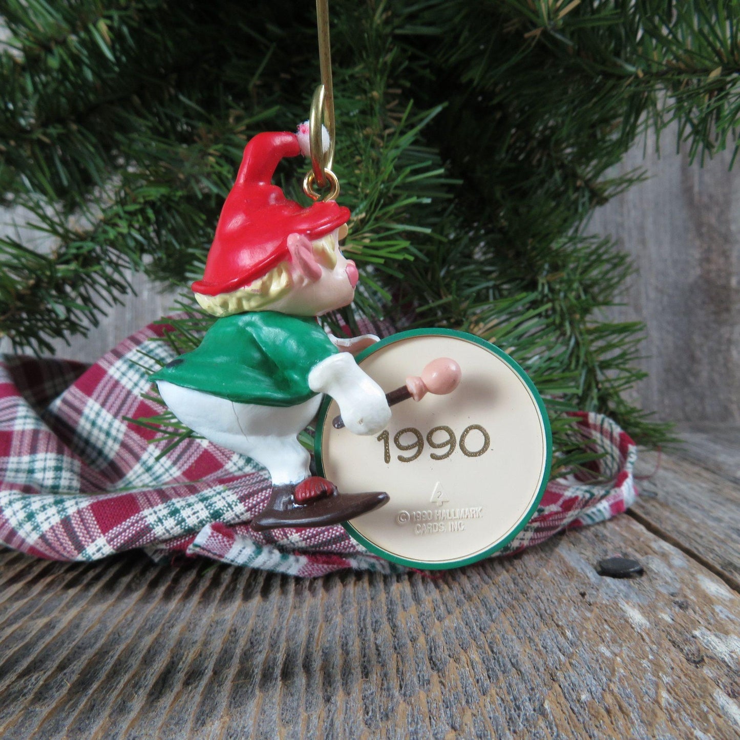 Vintage  Hark It's Herald Hallmark Ornament Elf Playing a Drum Musical Instrument 1990