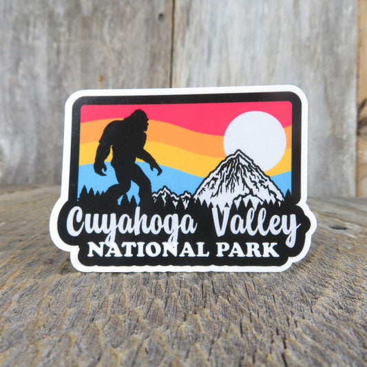 Cayahoga Valley National Park Bigfoot Sticker Ohio Retro Sunset Mountain Souvenir Waterproof