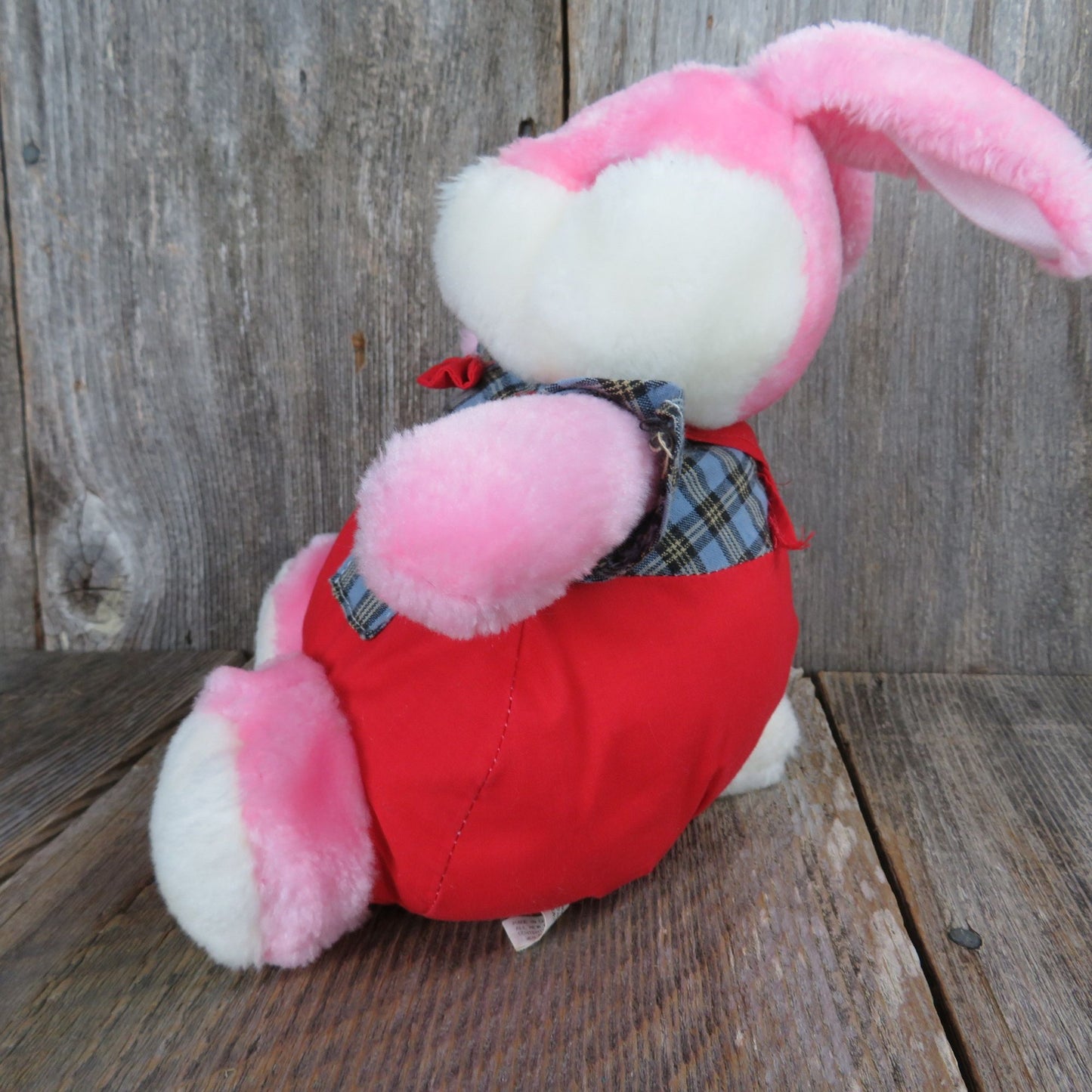Vintage Pink Bunny Plush Easter Rabbit Bib Overalls Stuffed Animals Wideway Toys