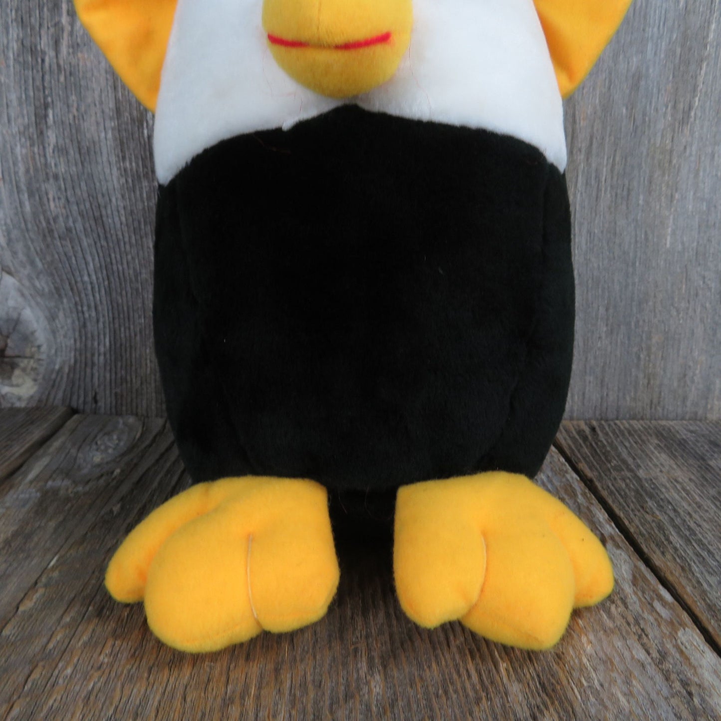 Bird Troll Stuffed Animal King Plush Yellow Ears Beak Feet Red Hair Tail Black White Vintage