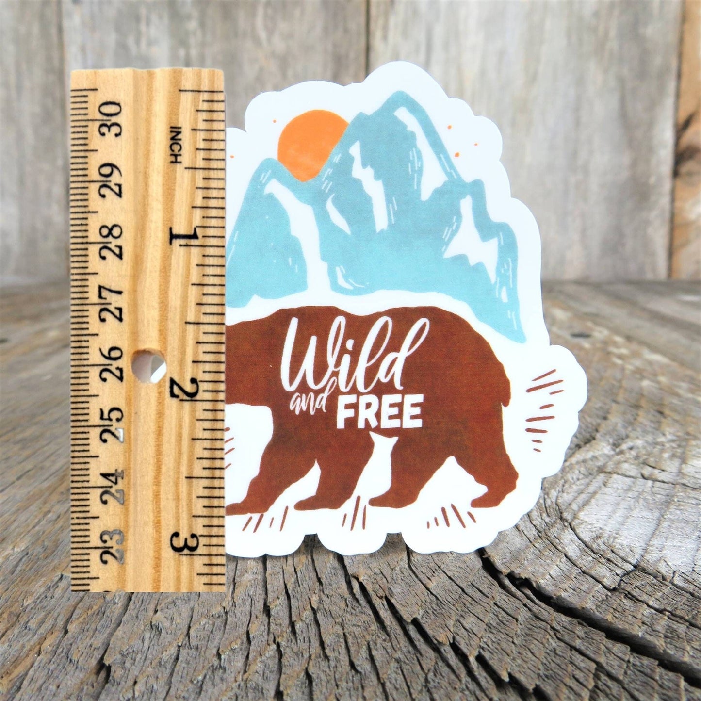 Wild and Free Sticker Mountains Bear Full Color Waterproof Outdoors Camping Adventure Water Bottle Sticker