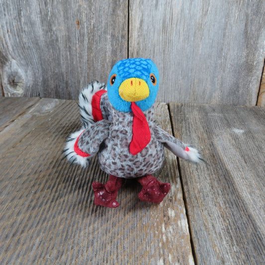 Blue Faced Turkey Plush Lurkey Bird Beanie Baby Bean Bag Red Brown Stuffed Animal 2000