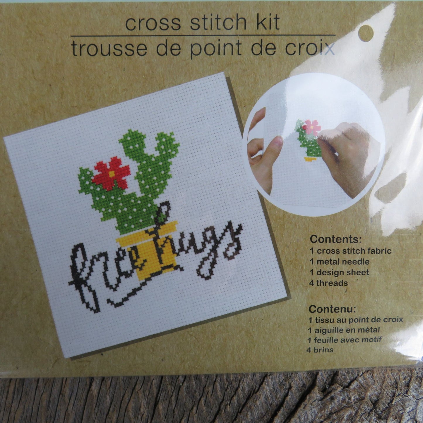 Cross Stitch Kit Free Hugs Cactus Small Project Wall Hanging Sign