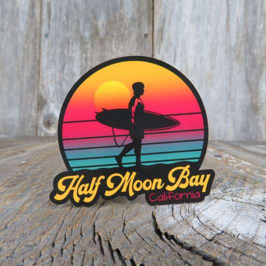 Surfing California Sticker Half Moon Bay Retro Sunset Souvenir Travel Sticker