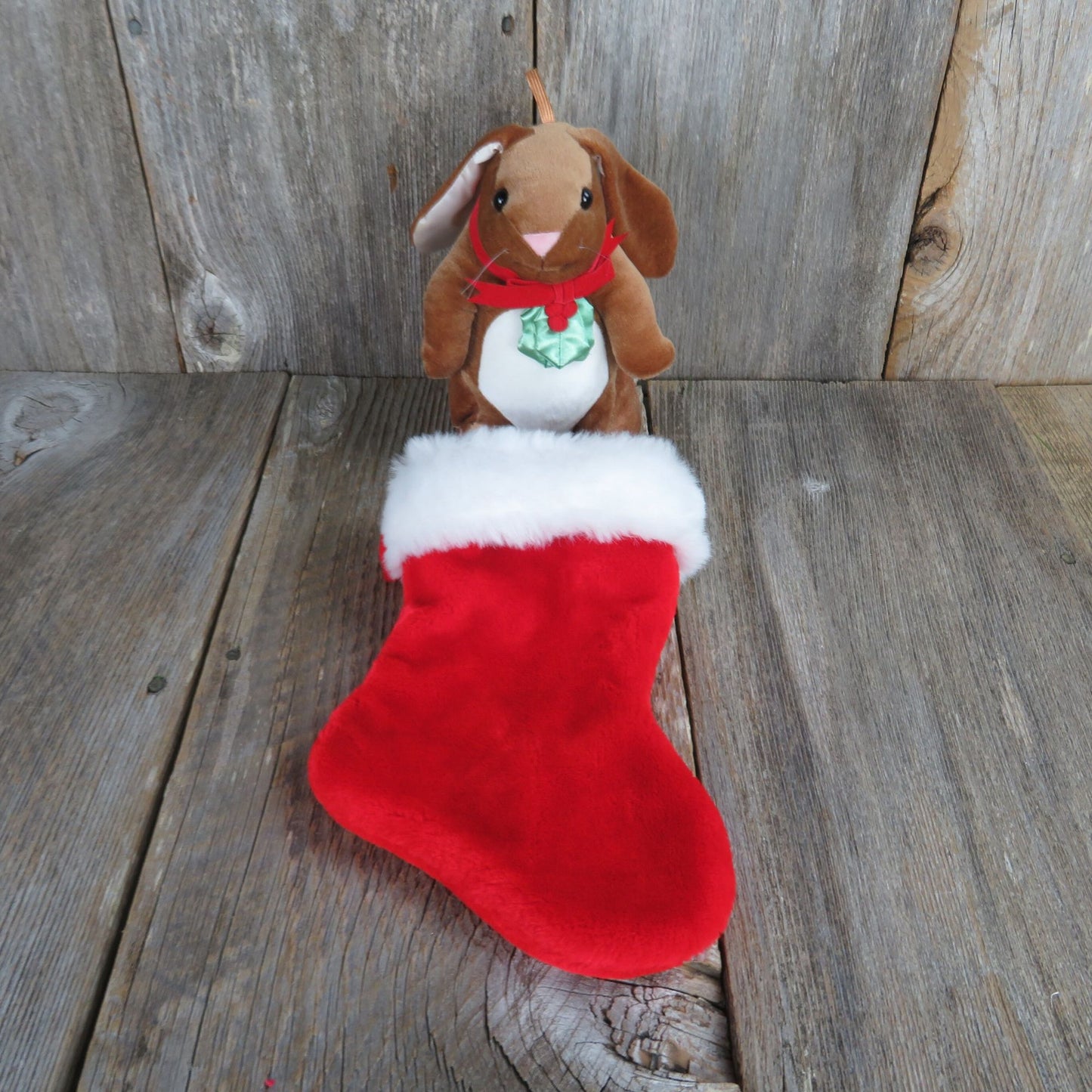 Vintage Bunny Plush Stocking Christmas Velveteen Rabbit Ears Productions 1985 Stuffed Animal