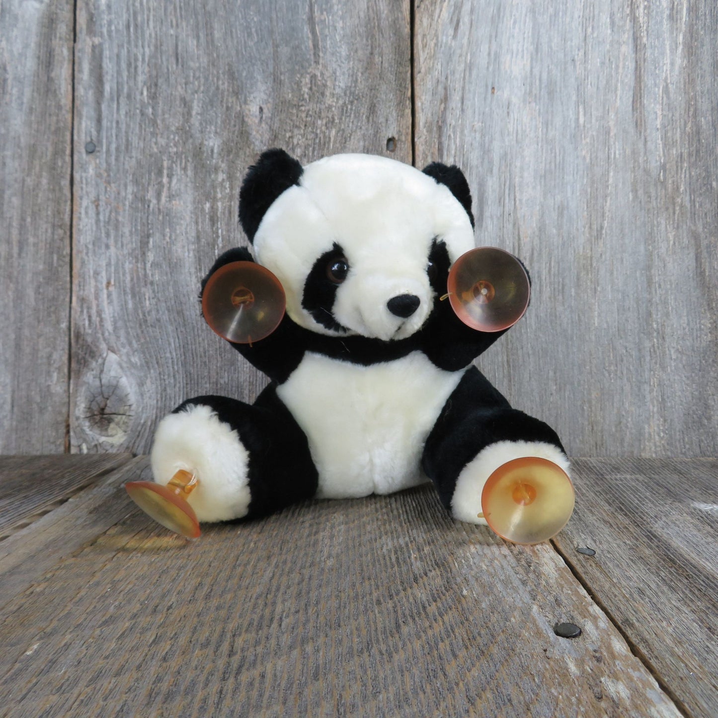 Vintage Panda Bear Suction Cup Plush Stuffed Animal Window Black White Korea