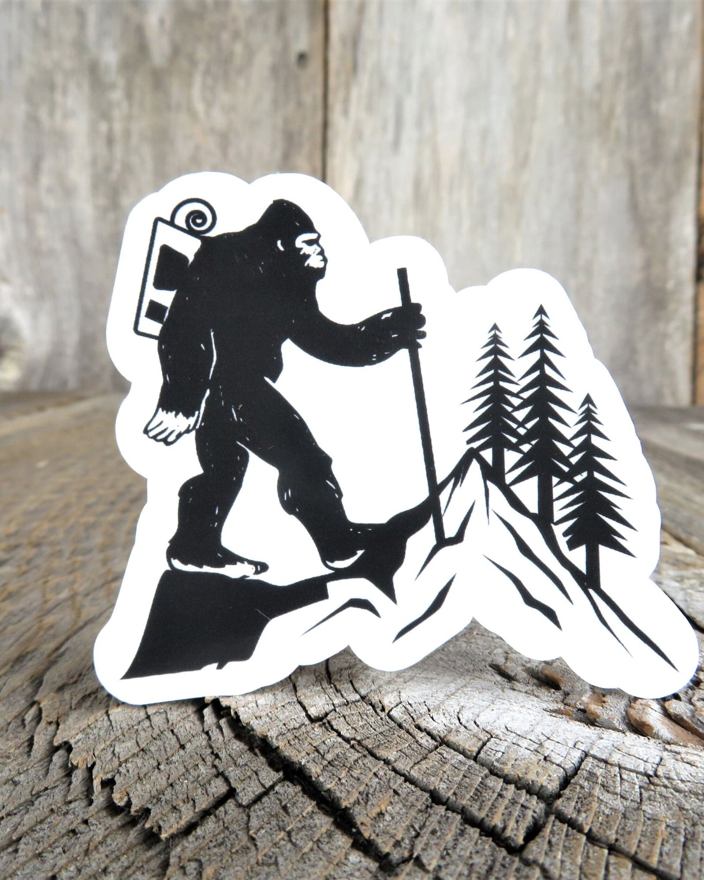 Bigfoot Hiker Sticker Black White Backpacker Outdoors Waterproof Water Bottle Laptop Sticker