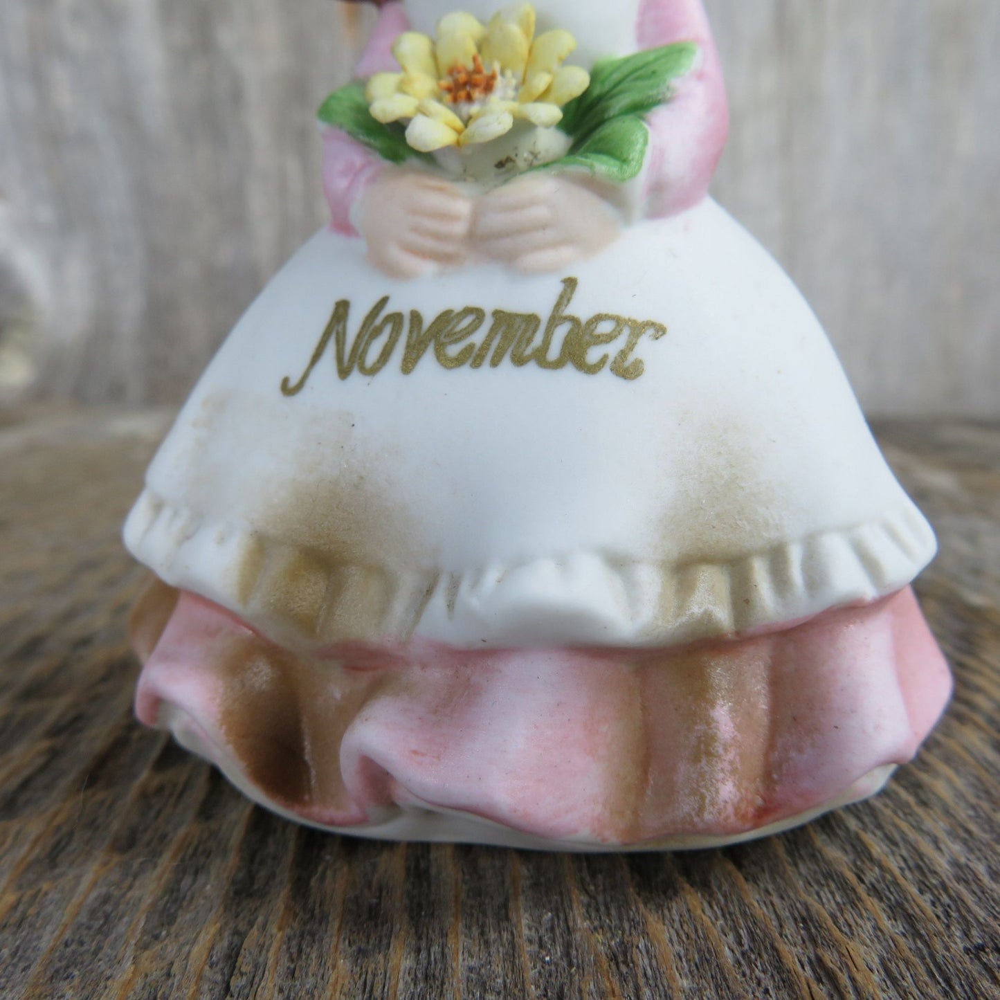 Vintage November Birthday Figurine Kelvin Girl Month Cake Topper Yellow Flower Ponytails