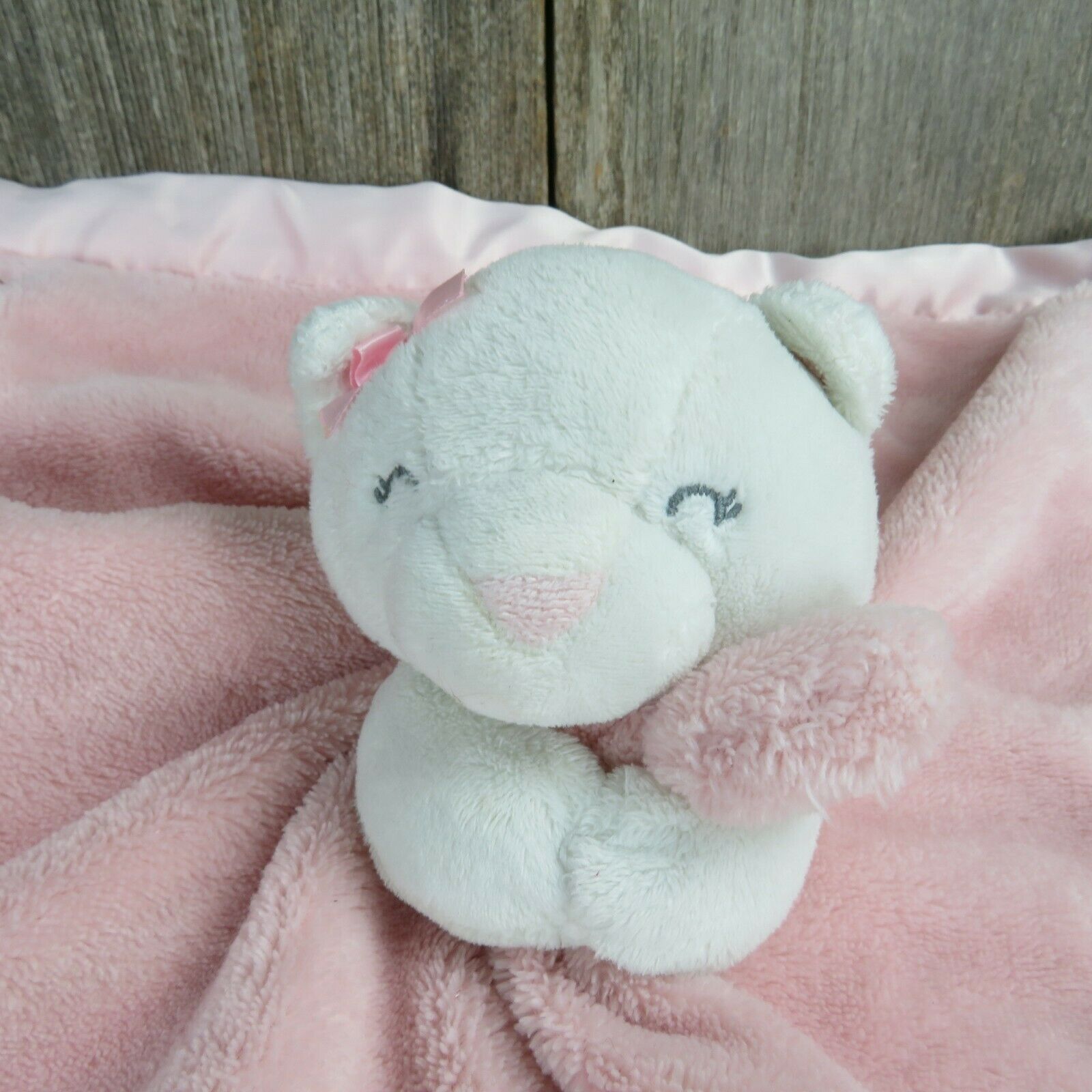 Carters Pink White Kitty Cat Plush Bow Plush Soft Security Blanket