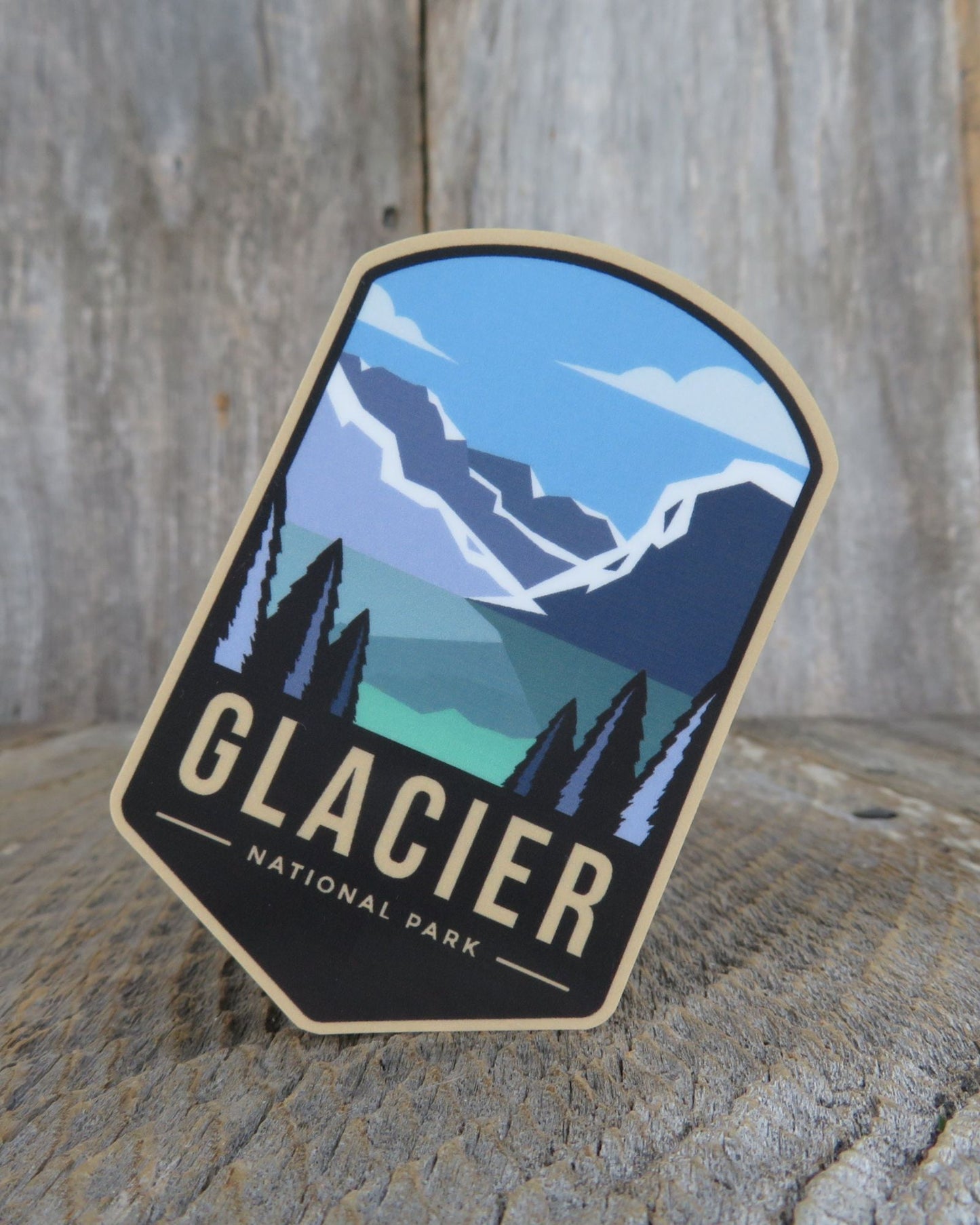 Glacier National Park Sticker Montana Emblem Shield Shaped Mountain Souvenir Waterproof