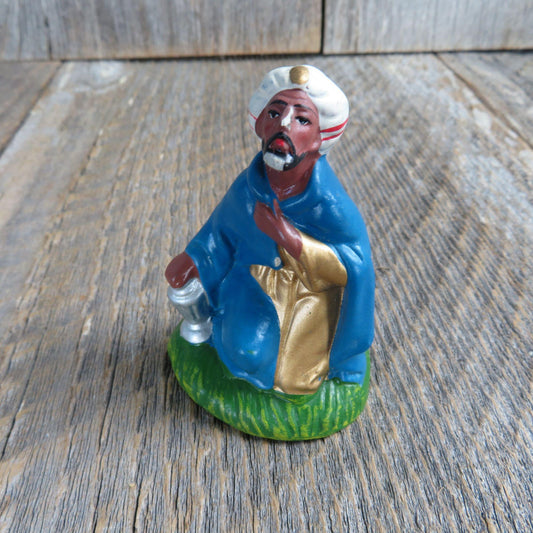 Vintage Wiseman Figurine Chalkware Nativity Christmas Blue Dark Skinned Japan Replacement Figure