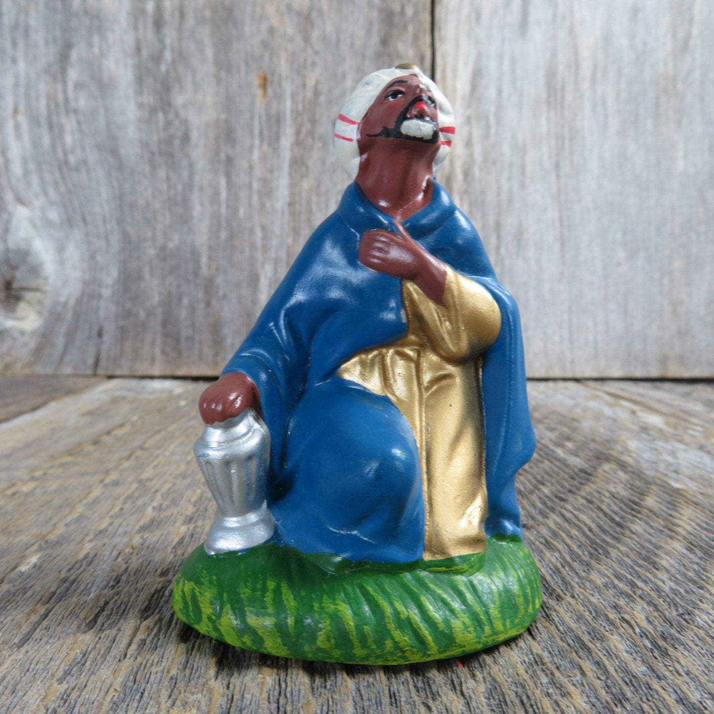 Vintage Wiseman Figurine Chalkware Nativity Christmas Blue Dark Skinned Japan Replacement Figure