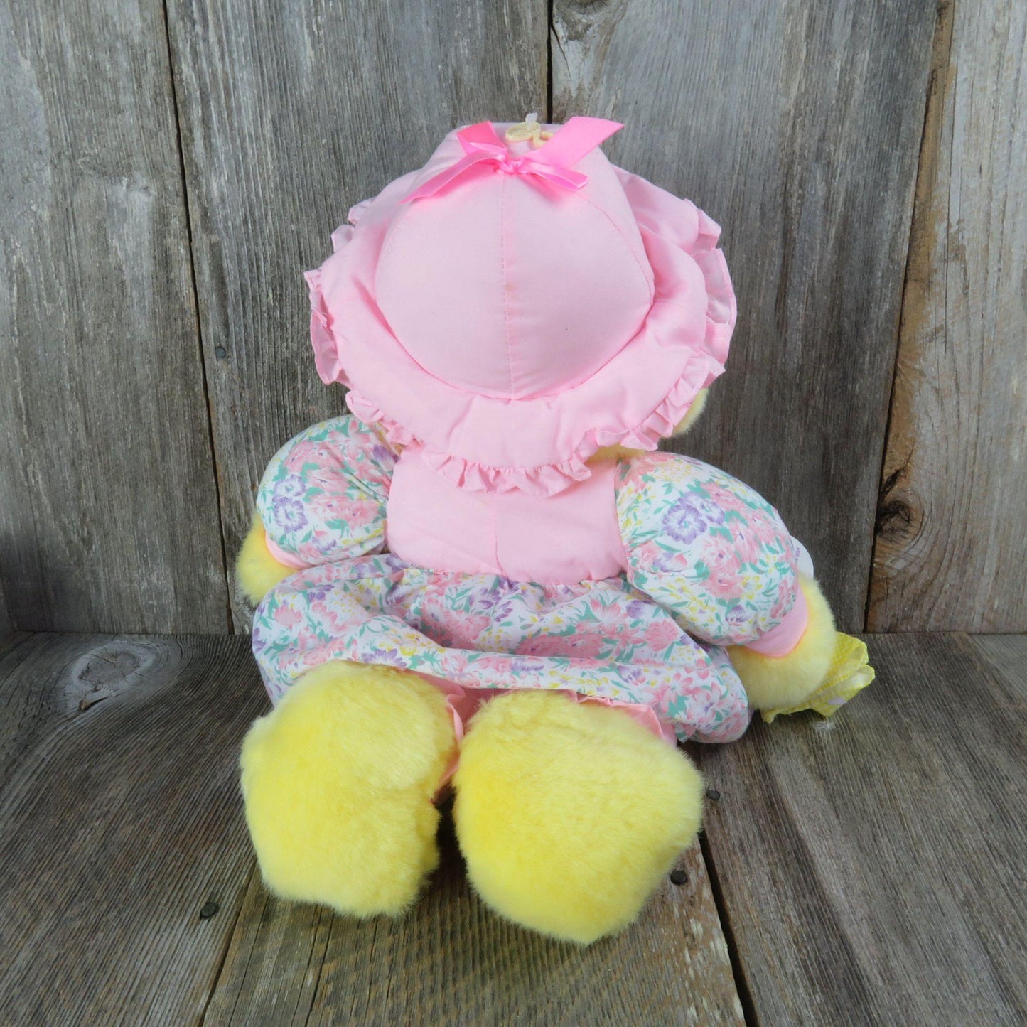 Vintage Duck Duckling Plush Chick Chicken Fabric Body Easter Bonnet Flower Dress Stuffed Animal Well Made 1995