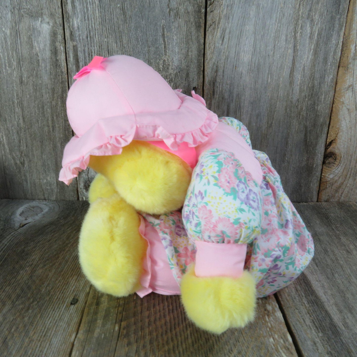 Vintage Duck Duckling Plush Chick Chicken Fabric Body Easter Bonnet Flower Dress Stuffed Animal Well Made 1995