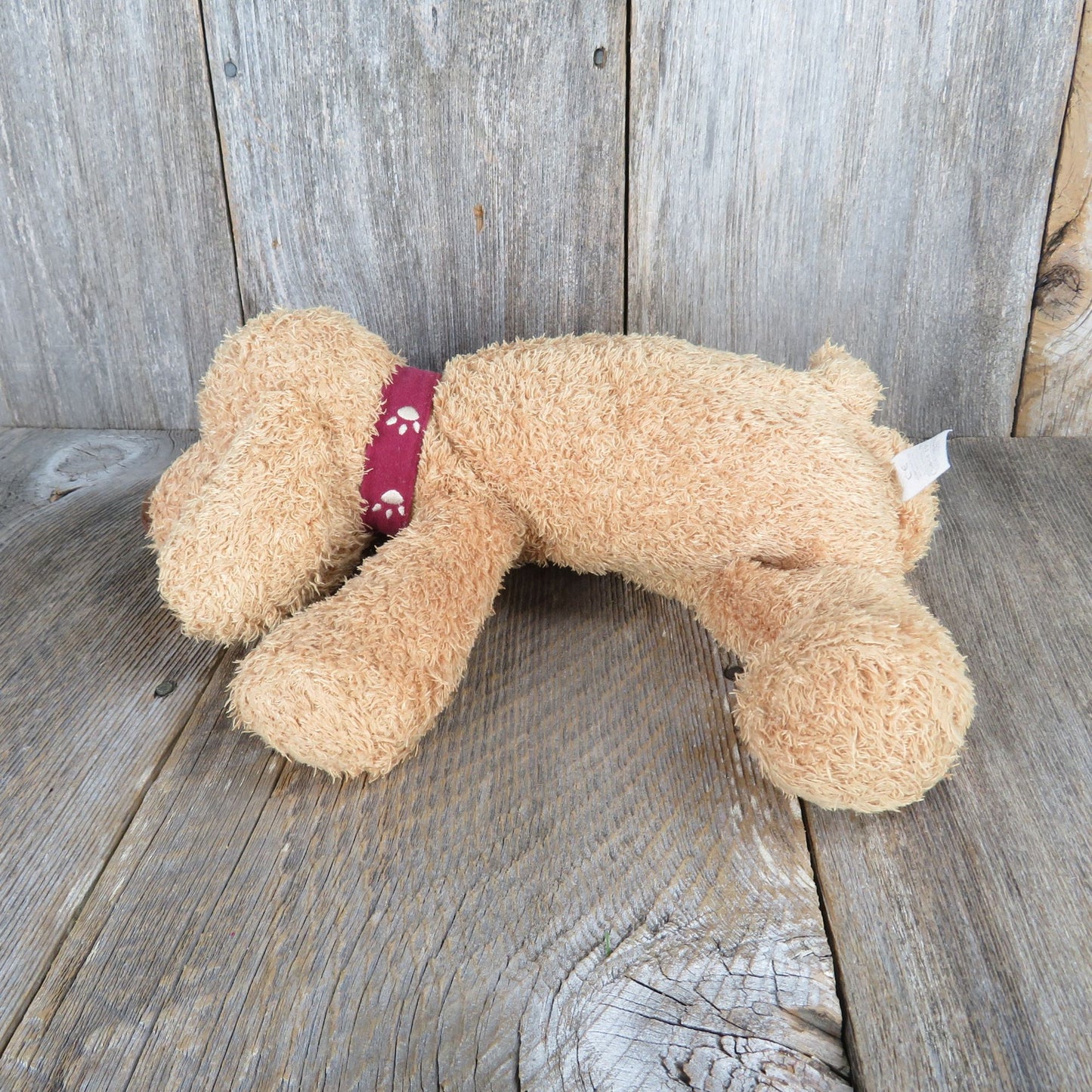 Floppy Eared Puppy Dog Plush Brown Shaggy Red Collar Stuffed Animal Marks and Spencer 1995 Weighted Laying