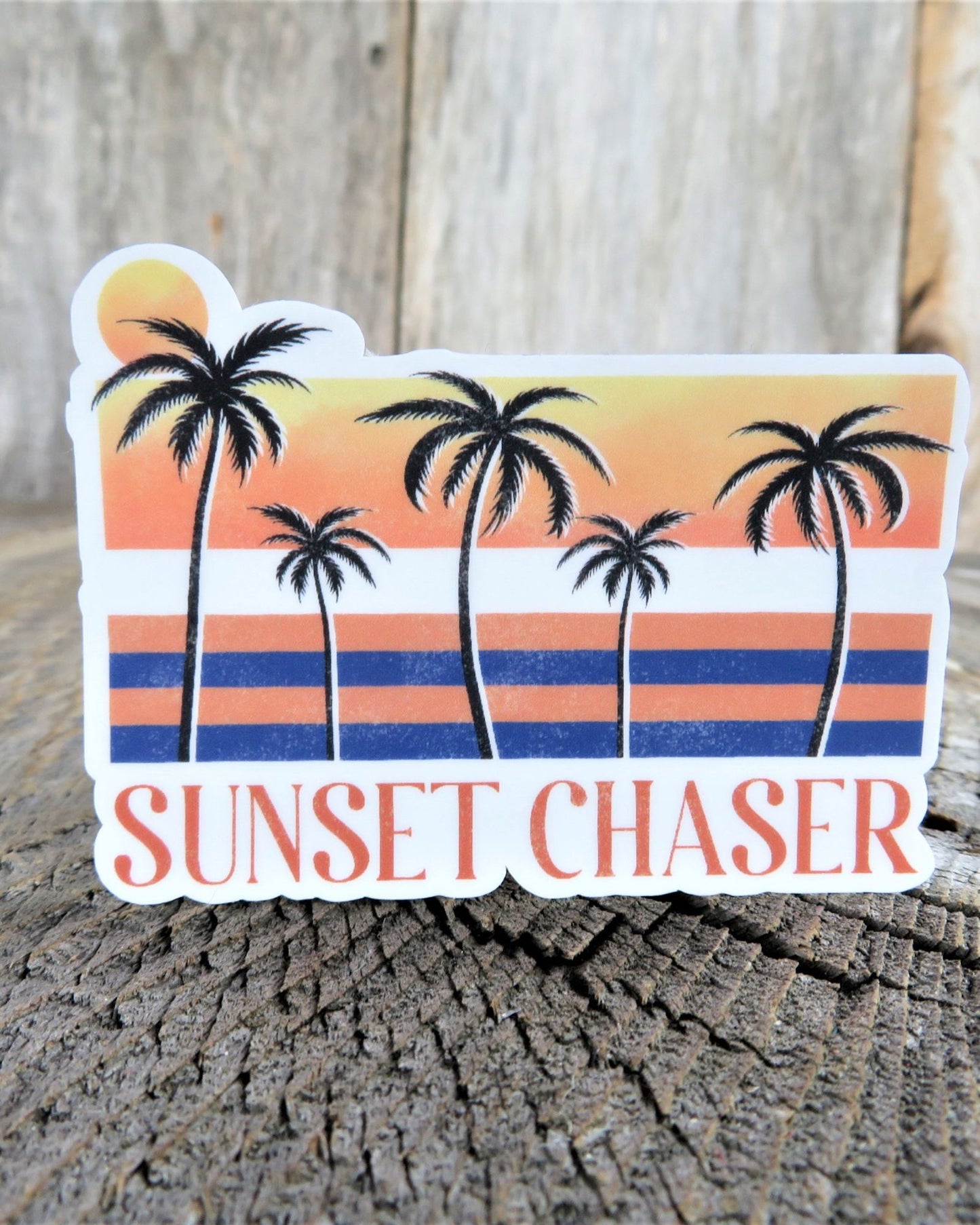 Sunset Chaser Sticker Summer Ocean Retro Colored Decal Palm Tree Waterproof Car Water Bottle Laptop